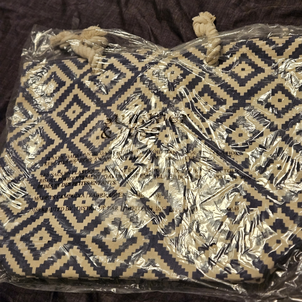 Navy and Cream Geometric Tote Bag